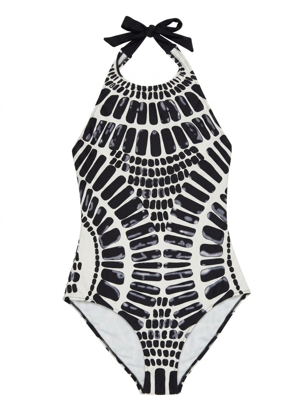 Black White Halter One-Piece Swimsuit High Neck - Picture 3 of 3